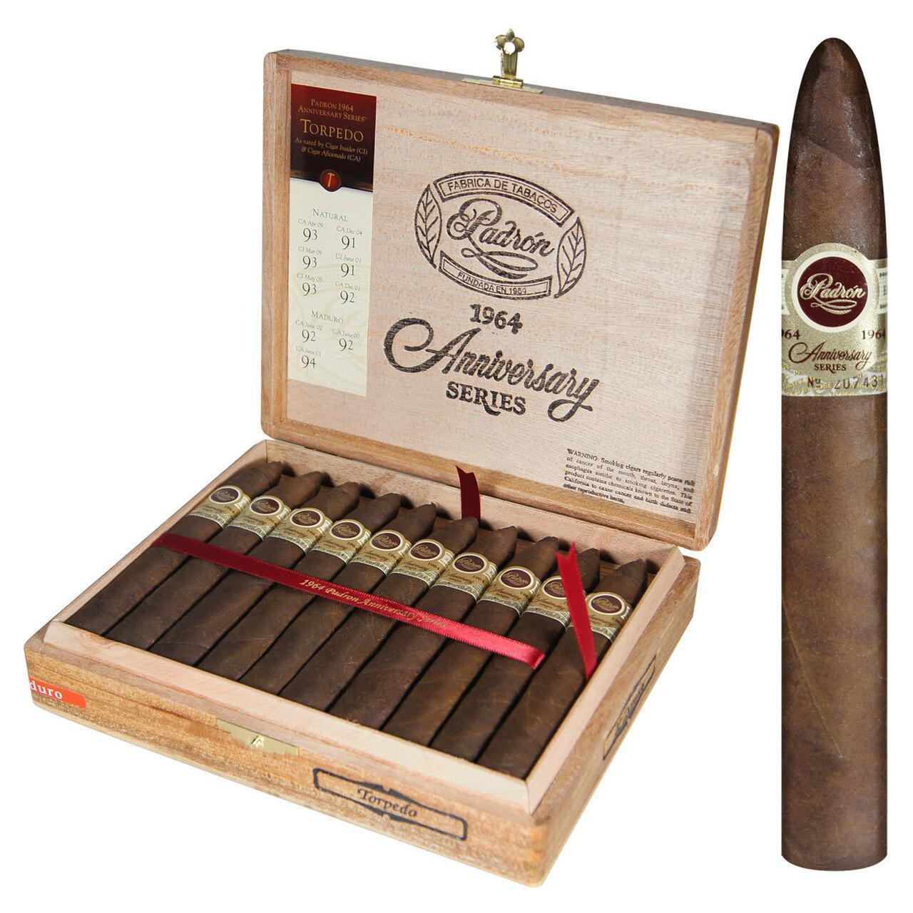 Padron-Torpedo-Maduro-1200__46659.1331914810.1280.1280_1__06222.1563656763.jpg Padr?n 1964 Anniversary - Torpedo Maduro - 6 x 52 - Box of 15 - Image 1